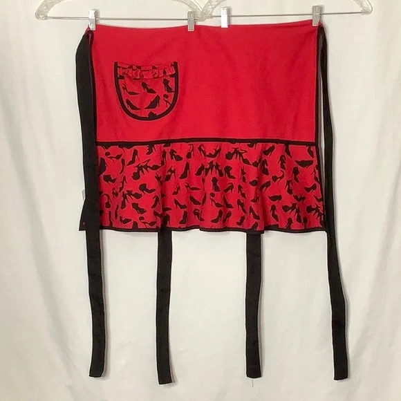 Will Cook For Shoes Embroidered Red And Black Kitchen Apron - Picture 10 of 15